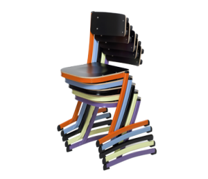 La chaise d'école 3.4.5, première chaise d'école triple fonction: système multi-positions, empilable et se pose sur table.