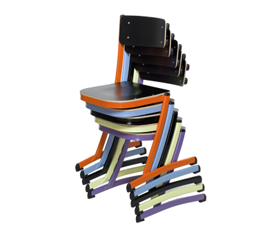 The 3.4.5. school chair, the first school chair with a triple function: multi-position, stackable and table rest system.